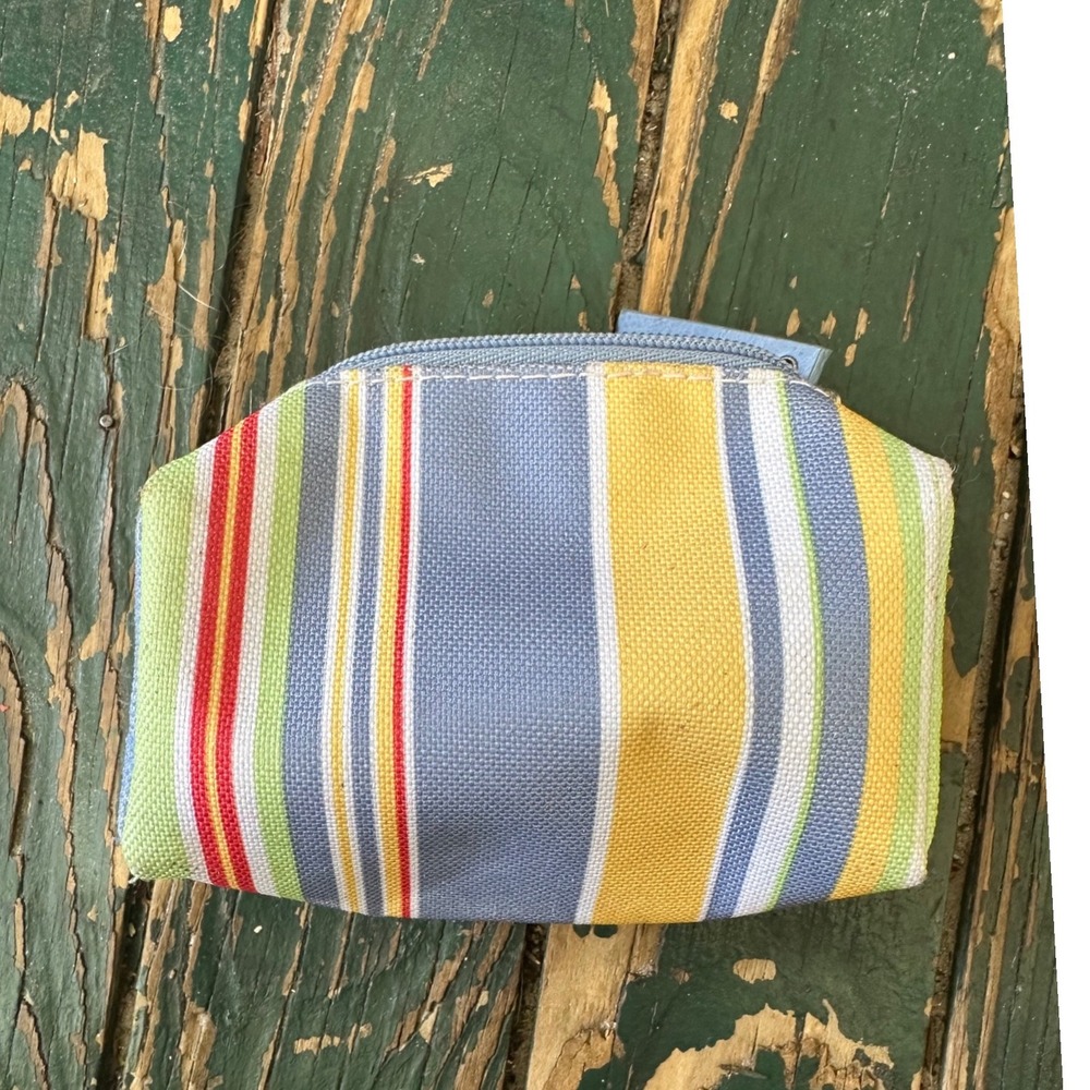 Estee Lauder Striped Makeup Bag Blue Yellow Green Canvas Cosmetic Pouch
